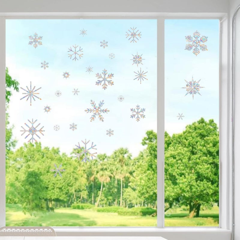 AREAWA Window Decals for Glass Windows,Anti-Collision Clings to Save Birds from Window Collisions,Non Adhesive Prismatic Window Clings, Rainbow Stickers,Christmas Snowflake Window Clings,(28pcs) - Image 4